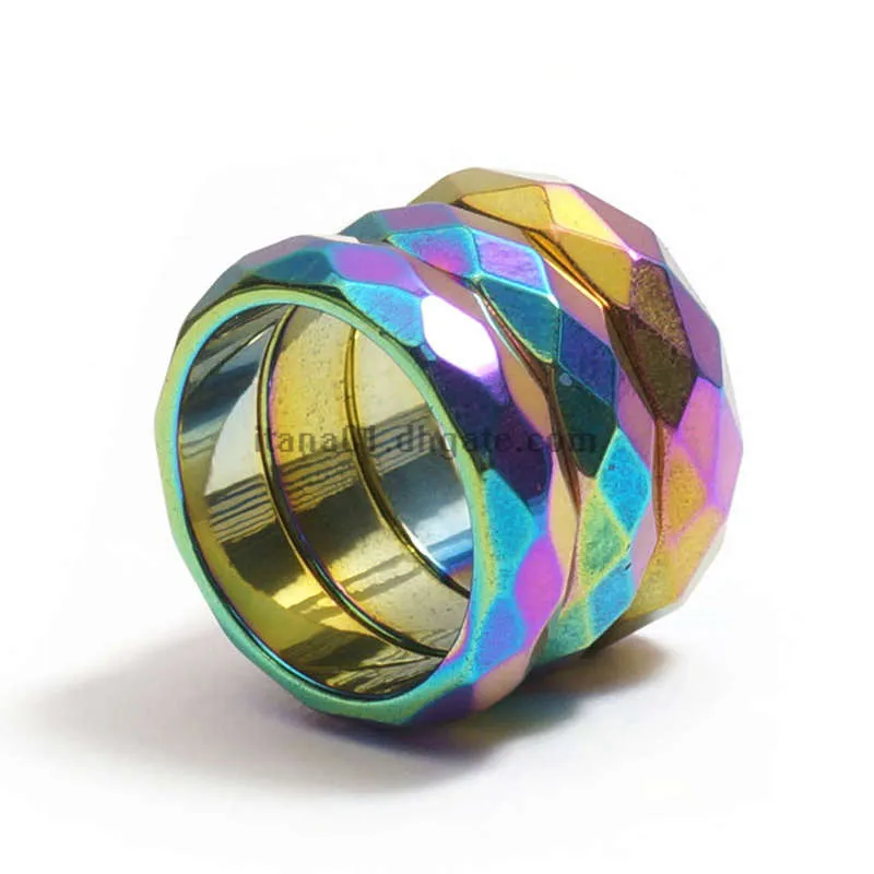 Großhandel mit Regenbogen-facettierten Hämatit-Ringen, die negative Energie absorbieren, magnetische schwarze Edelstein-Bandringe für Damen und Herren, Trend-Schmuck