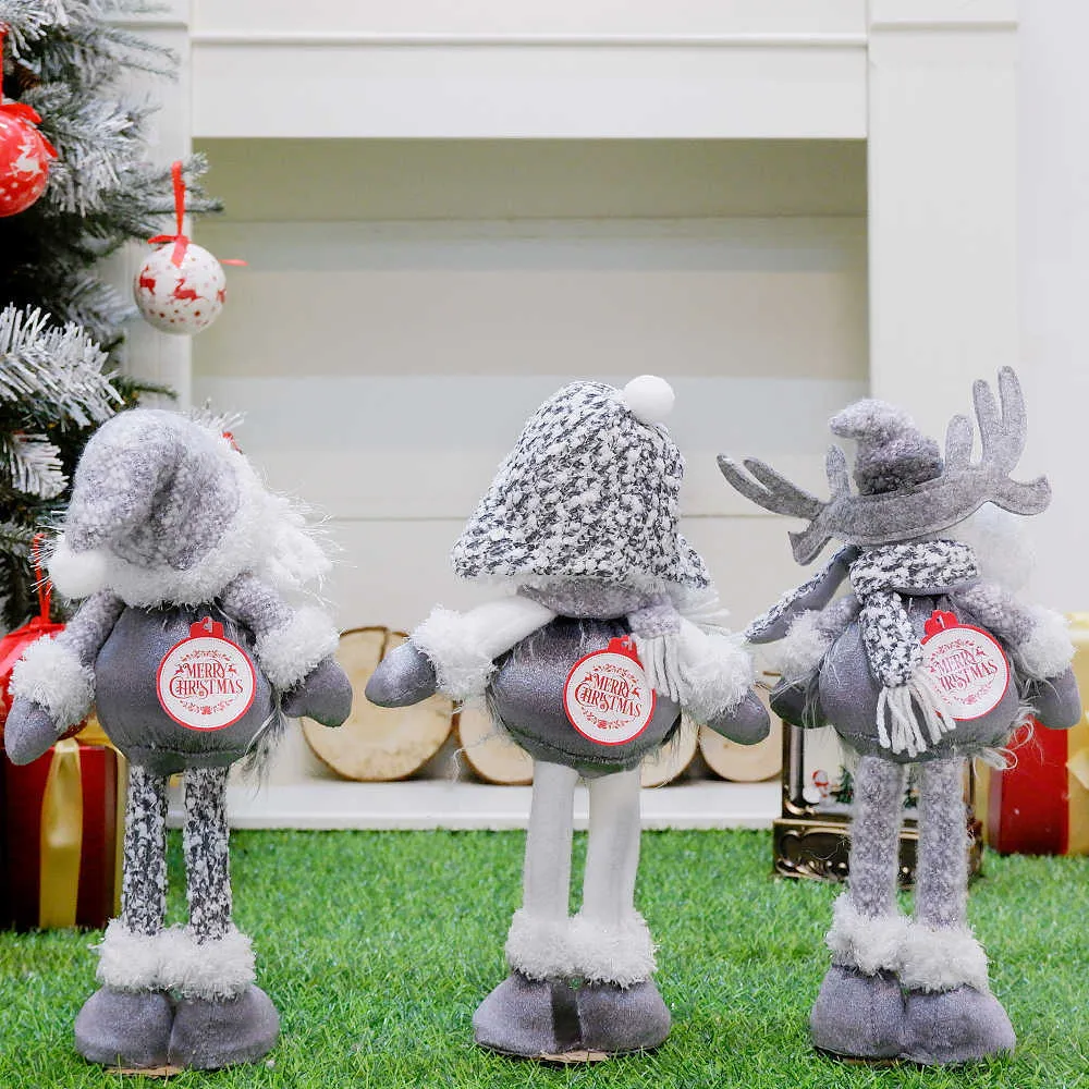 Plush Christmas Ornaments Standing Toy Figurines Santa Snowman Reindeer For Home Indoor Outdoor Decoration Navidad 211018