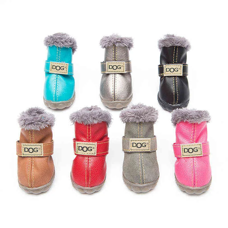 4 pièces/ensemble chaussures d'hiver pour chiens de compagnie pour petits chats s Super chaud bottes de neige en cuir imperméable Chihuahua carlin fournitures 211027