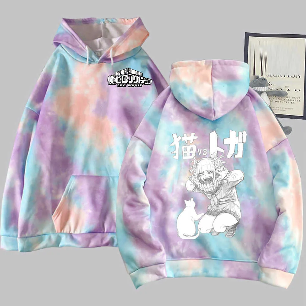 Cross My Body Himiko Toga Sweat à capuche Mode Femmes Hommes Pull My Hero Academia Top Loog Sleeve Tie Dye Sweat Top H0910