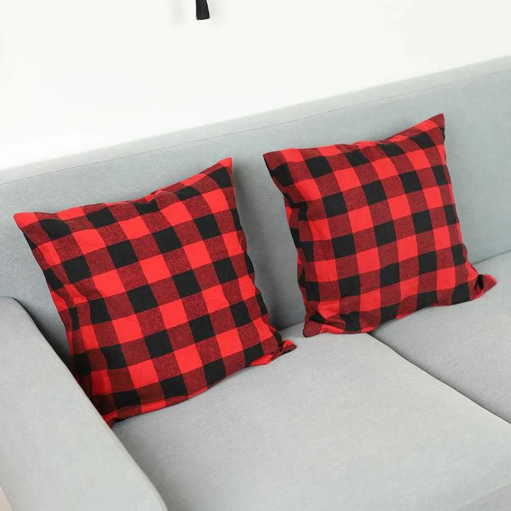 Housse de coussin à carreaux de buffle de noël, taie d'oreiller pour décoration de maison de ferme, rouge et noir, 18 pouces, DAP172