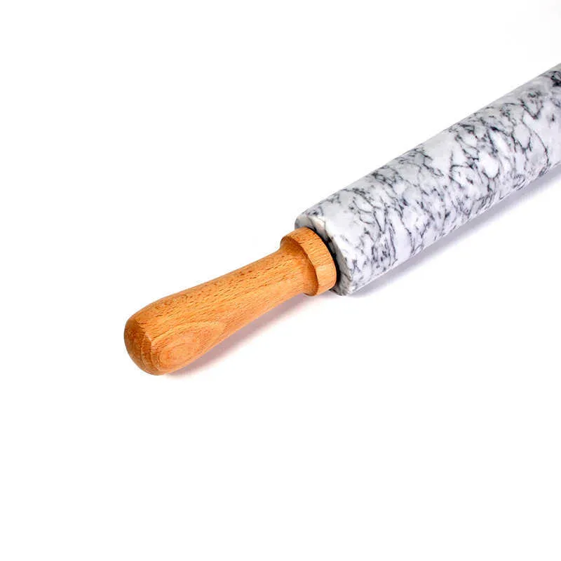 18-дюймовый большой роскошный натуральный мраморный каменная каменная булавка с деревянными ручками Cradle серый / черный 211008