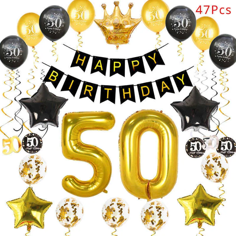 30 40 50th nero dorato a tema festa di compleanno fondali palloncino festa di anniversario adulti numero ballons banner 40 anni arredamento Y0730