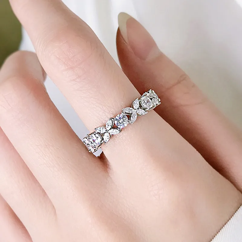 Oevas 100% 925 STERLING SLIN SPLINLING Full High High Carbon Dimond Dimond Flower Flower Anillos de Flor para Mujeres Compromiso Boda Joyería Fina 220216