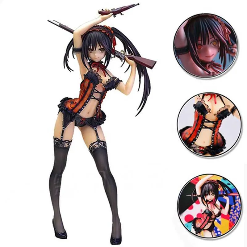 Anime Game Character Tokisaki Kuzou Action Model Figur Handgjorda leksak Black Red Lace Suit Model Room Decoration Sticker