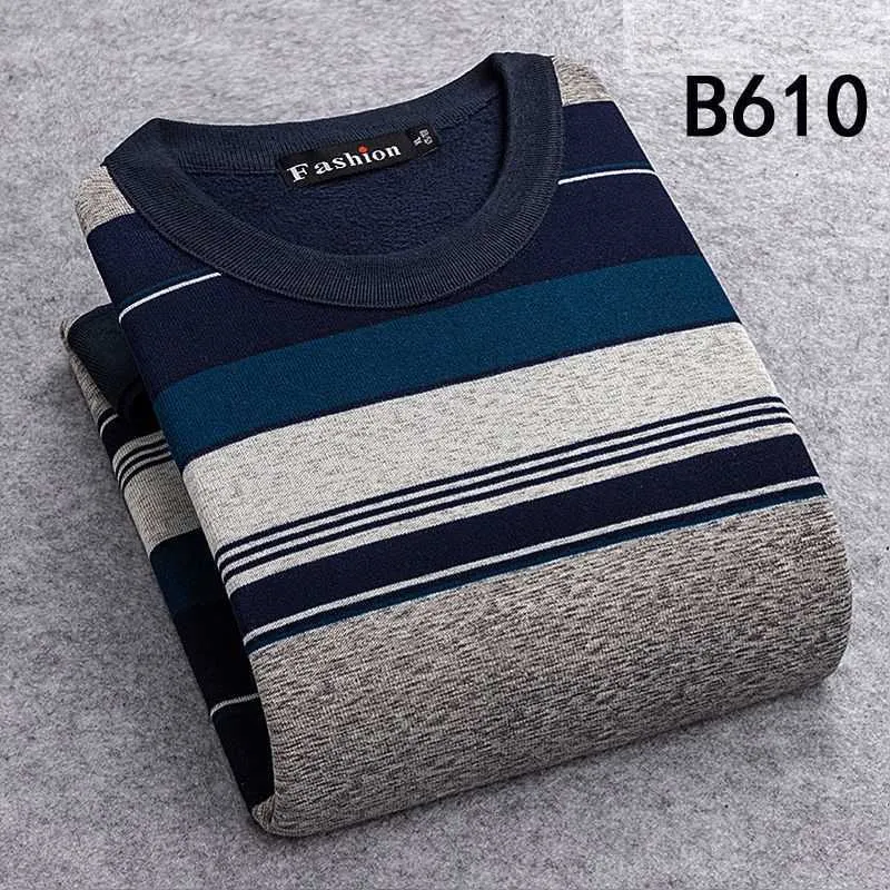 Sweater Men Winter Thin fleece O-neck Thermal Men Clothes Knitted Striple Slim Fit Pullover Pull Homme 211006