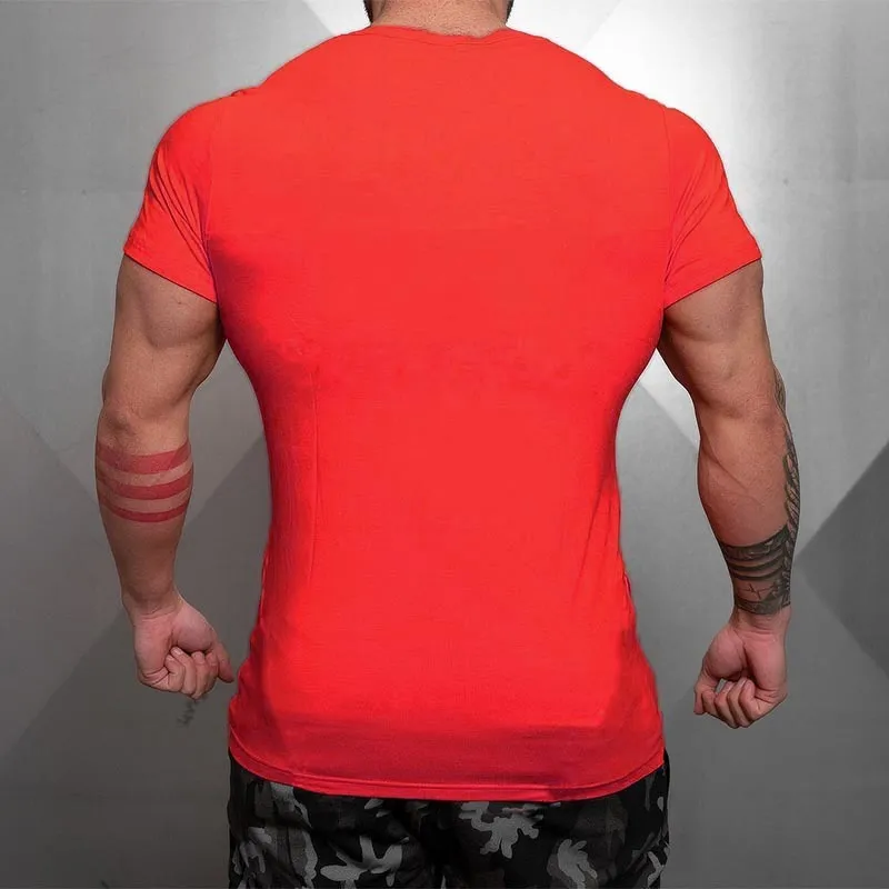 Men's Summer Cotton Pure Color Square Collar Short Sleeve T-shirt Gym Tshirt Bodybuilding Clothing Fitness Slim Fit Tee Shirt 210421