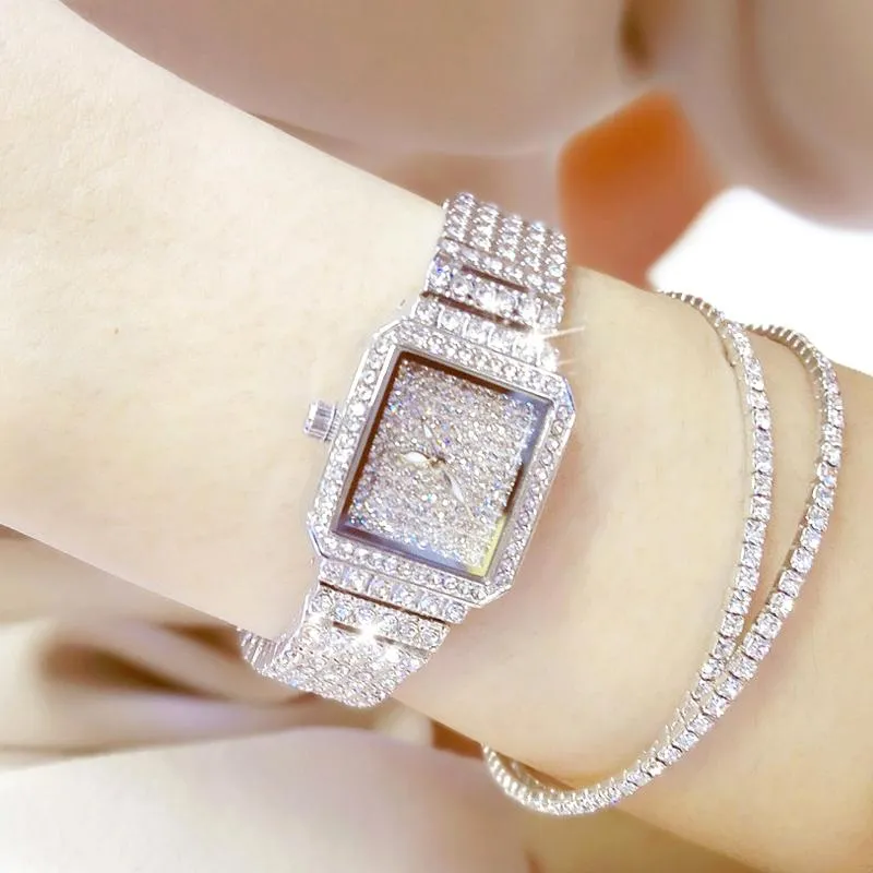 Relógios de pulso 2021 senhoras relógio de cristal mulheres strass relógios senhora diamante pedra vestido pulseira de aço inoxidável relógio de pulso2618