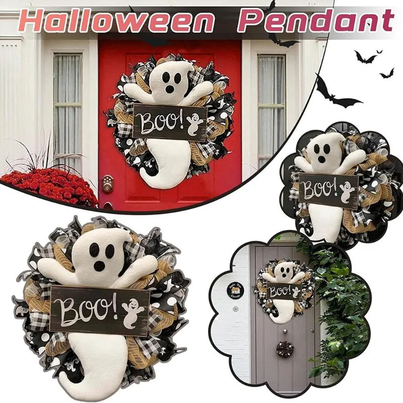 Decorative Flowers & Wreaths Halloween Wreath Farmhouse Ghost Outdoor Front Door Indoor Wall Decor BOO Garland Pendant For Home2307