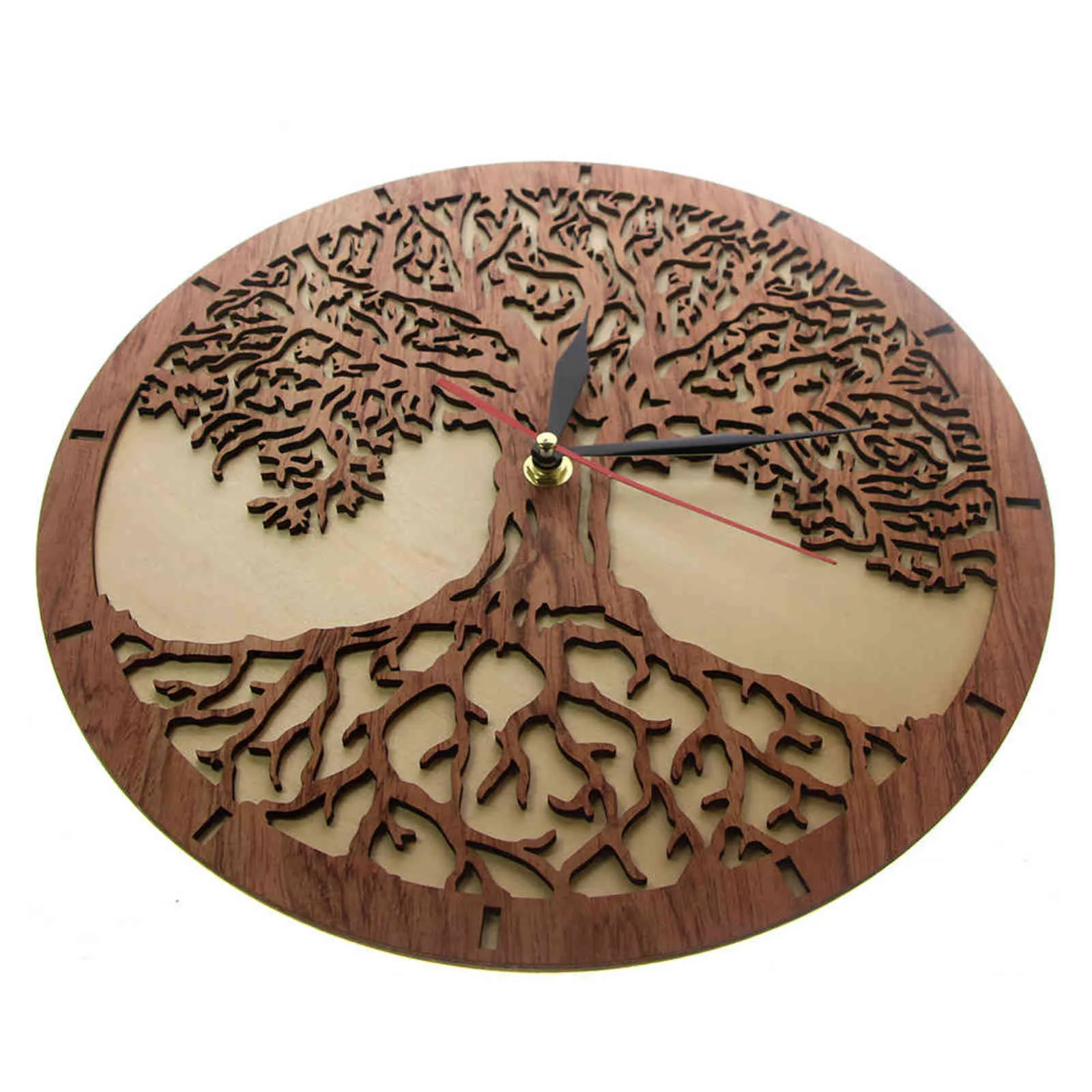 Yggdrasil Árbol de la vida Reloj de pared de madera Geometría sagrada Árbol mágico Decoración para el hogar Barrido silencioso Cocina Reloj de pared Regalo de inauguración de la casa 211110