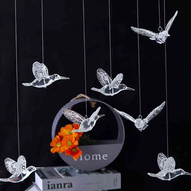 European Hummingbird Transparent Acrylic Bird Water Droplets Aerial Ceiling Home Decoration el Stage Wedding Decoration Props G230f