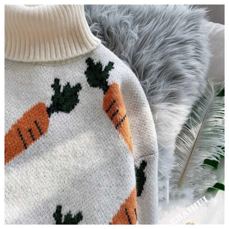 EBAIHUI Maglione lavorato a maglia da donna Modello a carota Pullover a maniche lunghe Allentato a collo alto Blu Giallo Autunno Inverno 210914