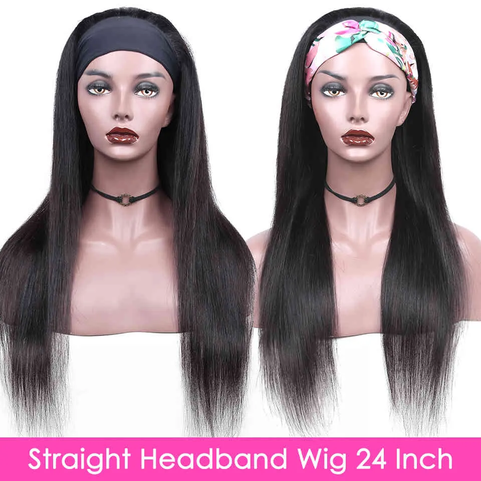 Aircabin Headband Wig Human Hair Bone Straight Glueless Brazilian Remy s For Black Women Half1481370