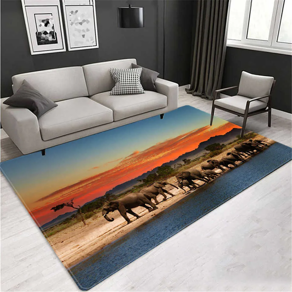 Elephant 3D Mats For The Floor Large Animal Carpet Living Room Nordic Luxury Style Black Home Decor Bedroom Rug 210626