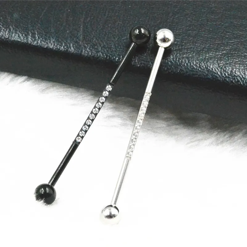 10 sztuk Shippment 14g ~ 1,6mm CZ Klejnoty Proste Helix Rusztowania Long Barbells Przemysłowy Bar Body Biżuteria Piercing