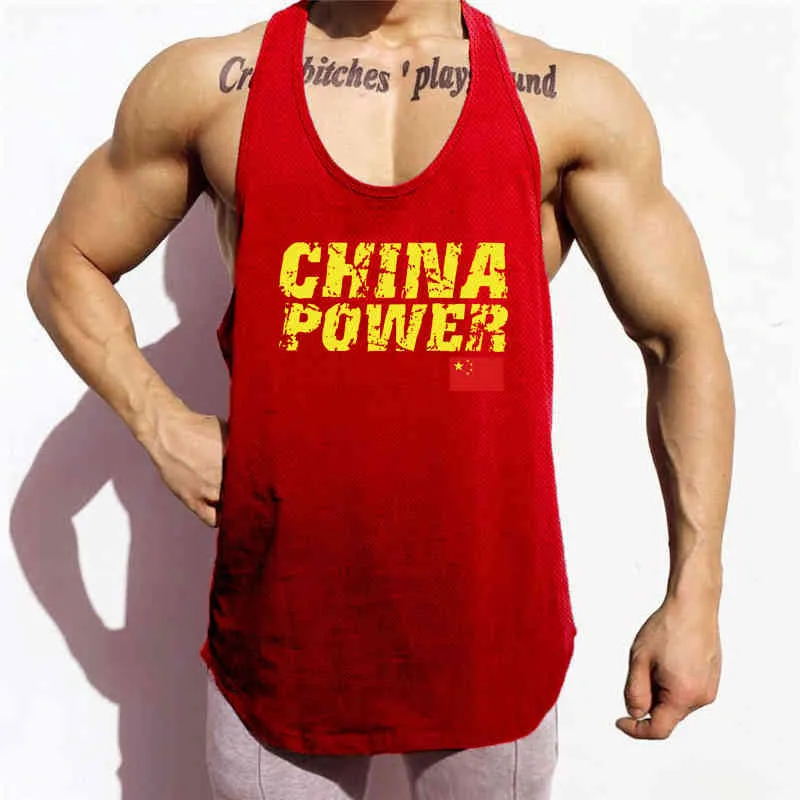 الصين قوة رجل شبكة اللياقة البدنية ملابس رياضة سترينجر تانك الأعلى الرجال كمال الاجسام سترة تجريب المفردة تشغيل أكمام قميص 210421