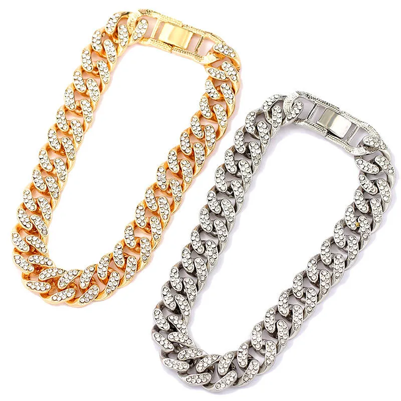 Choucong hip hop bling łańcuchy modowe biżuteria męskie złoto srebrne miami kubańskie łańcuch łańcucha Diamentowe kryształ mrożony Chian Wom233M