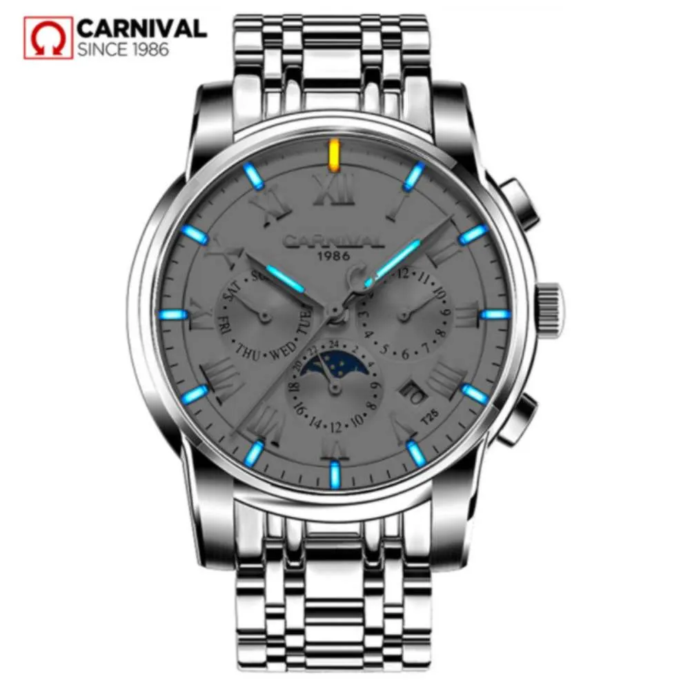 Gentleman Automatic Self-wind Wrist Watch Genuine Carnival Wristwatch Self-luminous Night Light 8799G Men's Tritium Watch275a