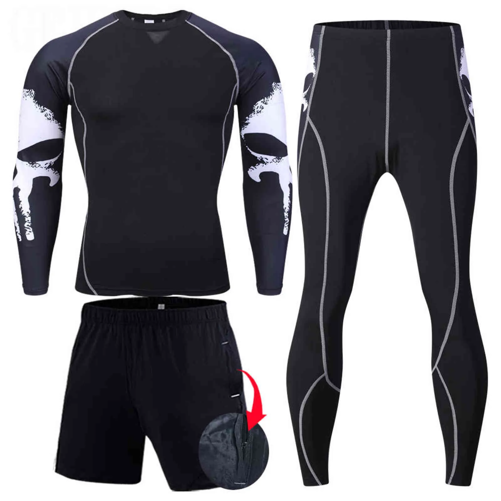 Erkek Giyim Kış İlk Katmanlı Spor Uzun Johns Sıcak Gömlek Tayt 3 Parça Eşofman Erkekler Termal İç Artı Boyutu Set 211108