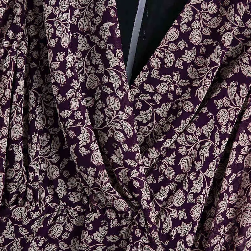 Mini abito pieghettato vintage da donna a maniche lunghe con stampa floreale con scollo a V in chiffon femminile elegante abiti da moda di strada abiti 210513