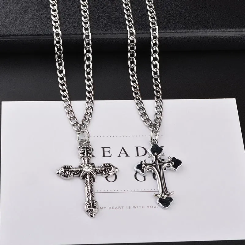 Pendant Necklaces Gothic Punk Cross Necklace For Men Women Hip Hop Neck Chain Collar Stainless Steel Long Male Fashion Streetwear2901