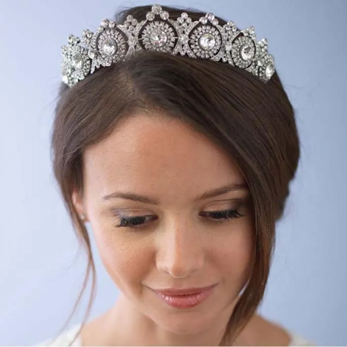 FORSEVEN-Diadema de cristal con diamantes de imitación para novia, diadema de flores para novia, Tiaras y coronas, accesorios de boda, joyería para el cabello nupcial JL