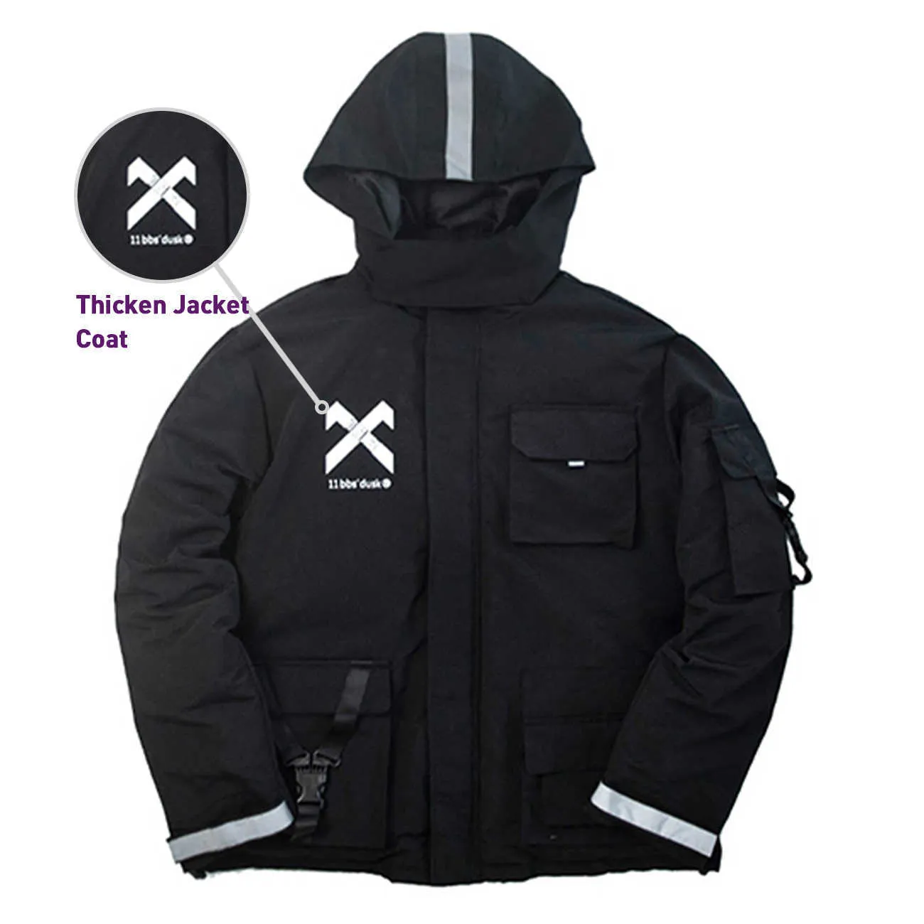 11 BYBB'S DARK Dark réfléchissant Cargo Vestes Manteau Hommes Streetwear Fonction Tactique Pull Multi-poches À Capuche Coupe-Vent Manteaux 210811