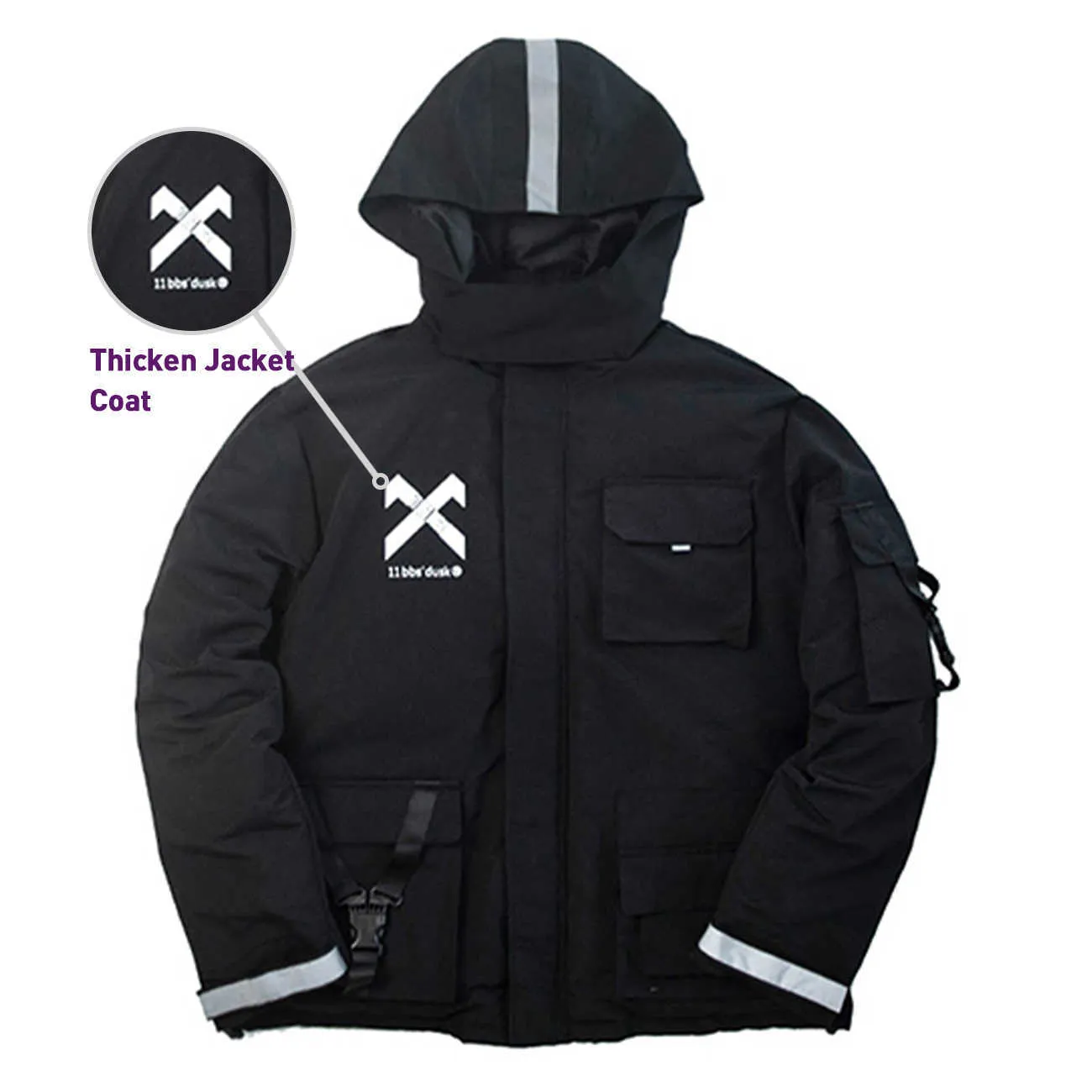 11 BYBB's Dark Dark Reflectle Cargo Kurtki Płaszcz Mężczyźni Streetwear Tactical Funkcja Pullover Multi-Pocket Hoody Windbreaker Coats 210811