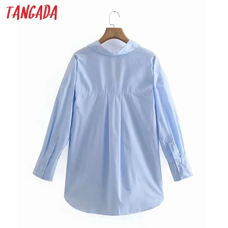 Camisas sueltas informales azules a la moda para mujer, blusa de negocios de manga larga para mujer, Blusas femeninas elegantes, Tops XN322 210416