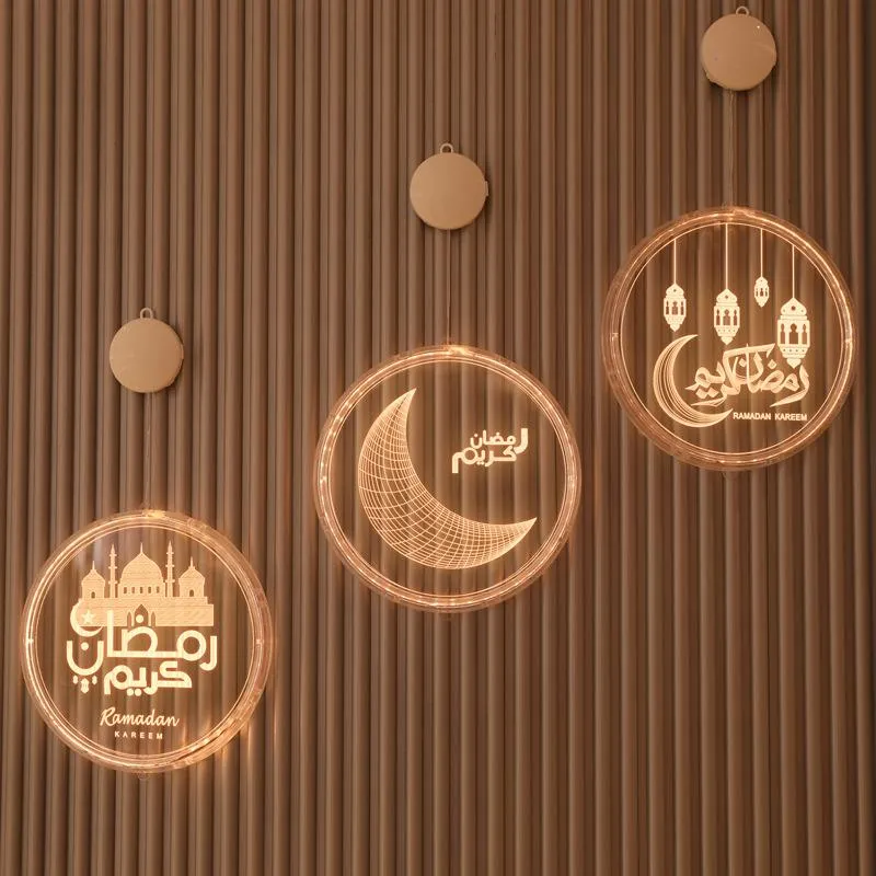 Cordas LED Night Light Ramadan Lâmpada Pendurada Festival Muçulmano Castelo Lua 3D Mubarak Decoração Interior Atmosfera 16cm e 24cm196t