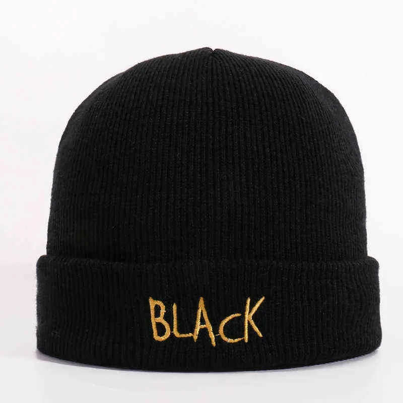 Solid Unisex Casual Letters Embroidered Knitted Beanies Hats Autumn and Winter Soft Warm Knitted Cap Women Men Hip Pop SkullCap Y21111