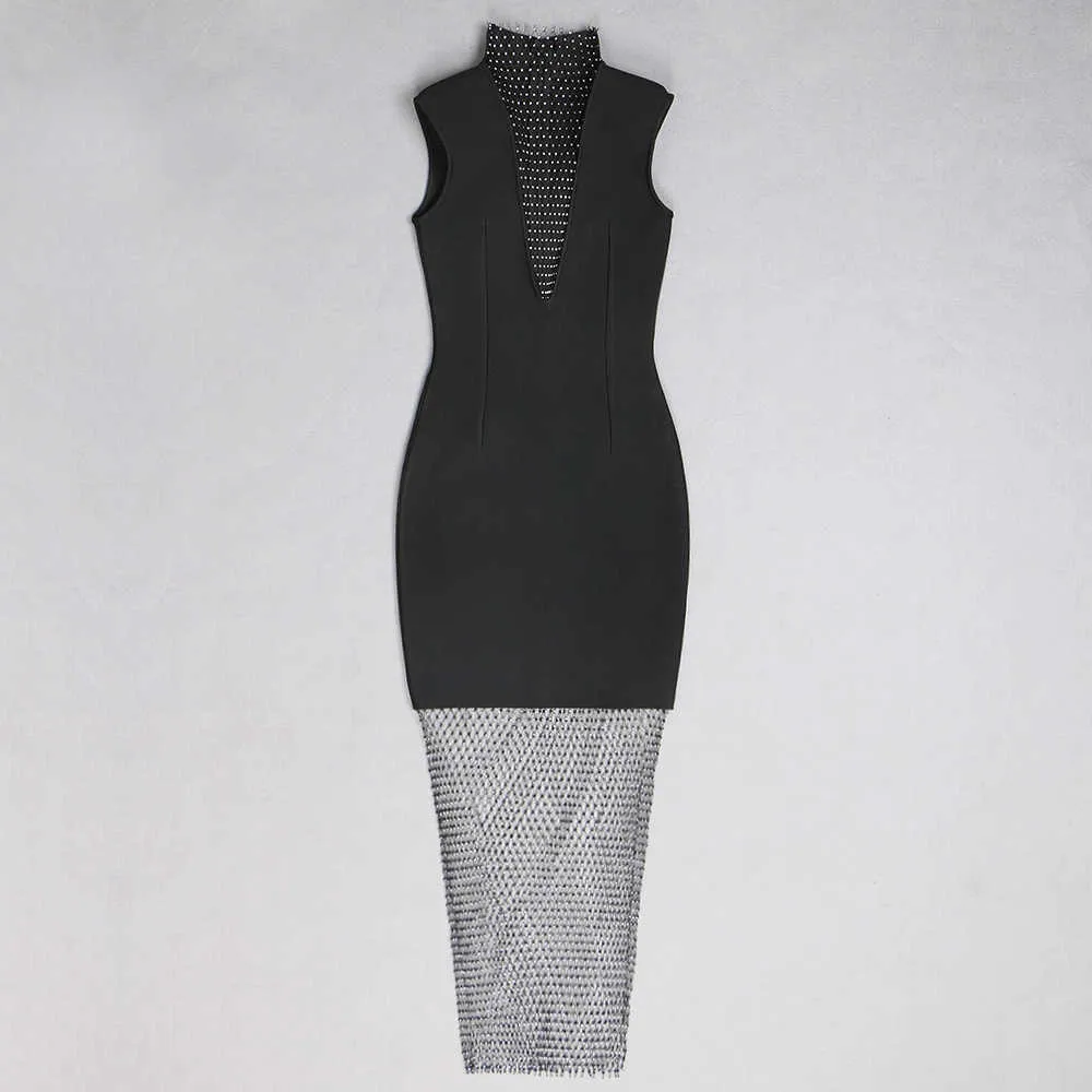 Ocstrade Arrivals Black Mesh Bandage Dress Women Deep V Neck Abiti sexy Bodycon Evening Club Party 210527