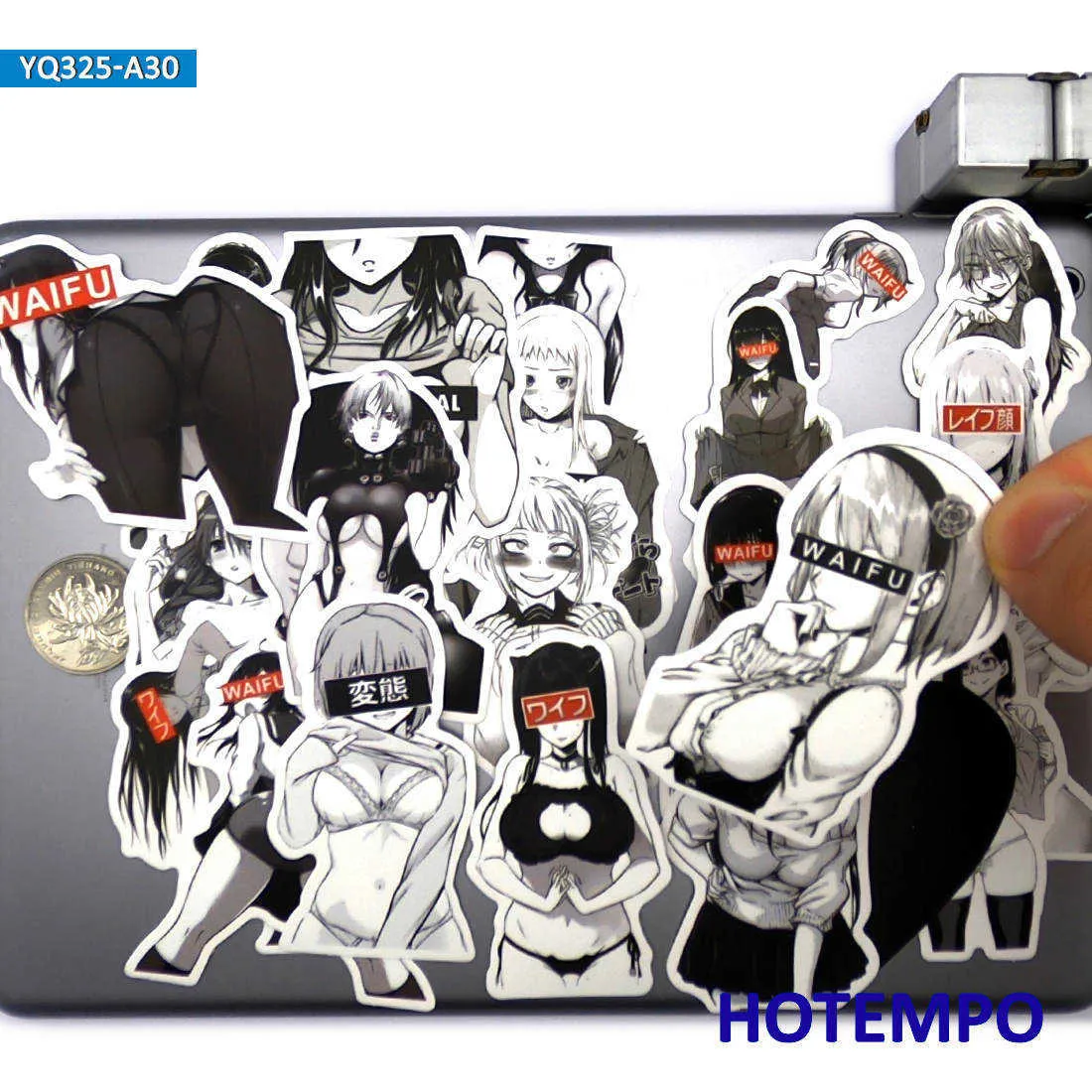 30 stuks sexy anime meisjes zwart wit manga otaku waifu telefoon laptop auto stickers voor notebooks skateboard motorfiets fiets sticker ca2155
