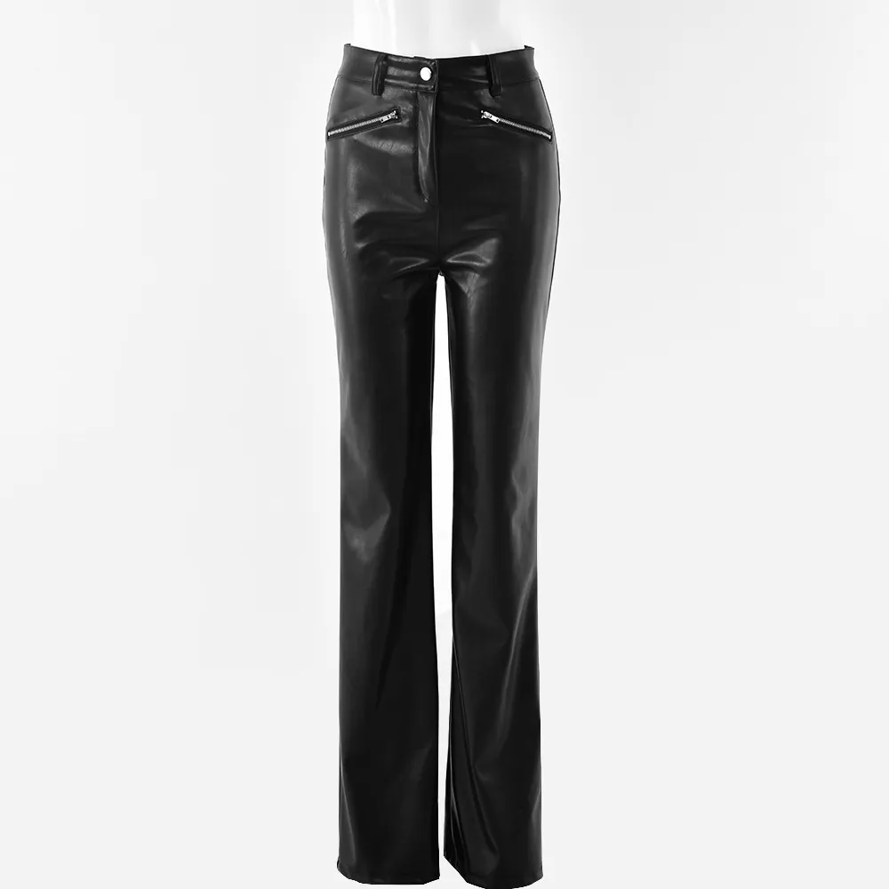 Street Hipster Patent Leather Trousers Black Women Casual Spring Autumn Sexy High-Waist Hip Lift Zipper PU Pants 210514