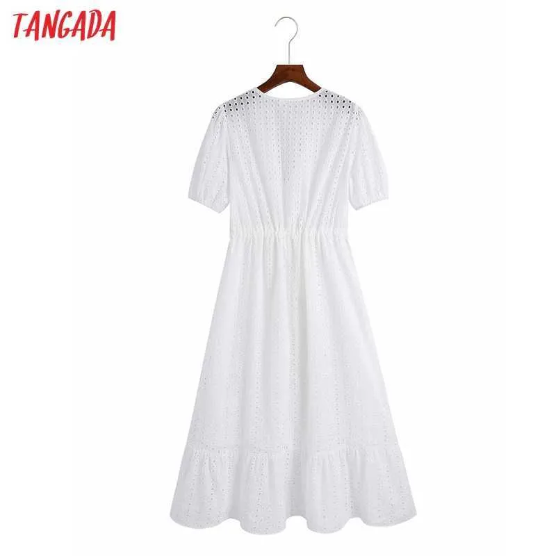 Tangada été femmes broderie romantique robe en coton blanc à manches courtes femmes midi robe d'été 6Z113 210609