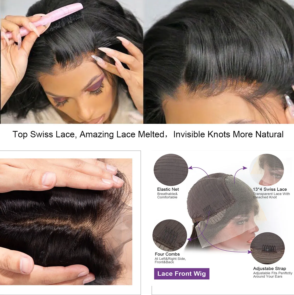 Бразильские человеческие волосы 13x4 Прозрачные кружевные фронтальные парики извращенные прямые 180 плотности 6918639