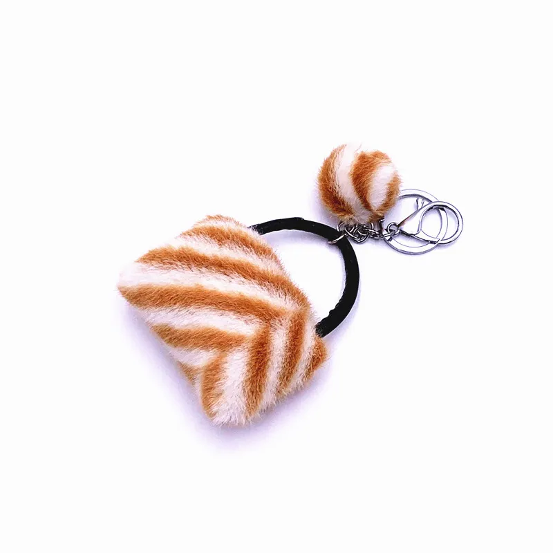 Product Stripe Shape Creative Mini Pompon Bag Plush Wallet Handbag Pendant Keychain Car Key Ring