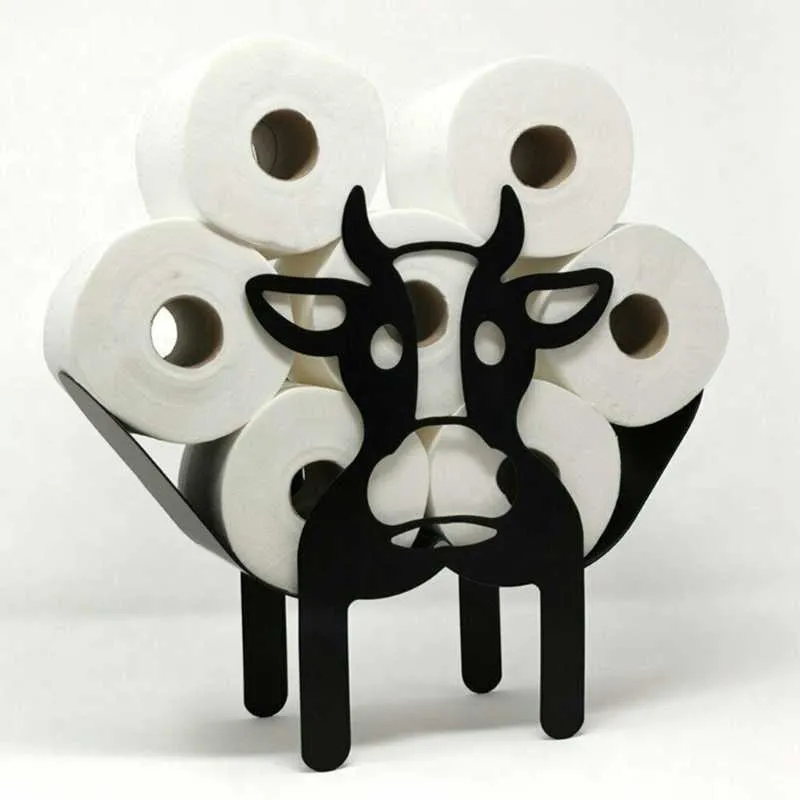 Cows Decorative Toilet Paper Holder - Free-Standing Bathroom Tissue Storage Roll Iron 210709