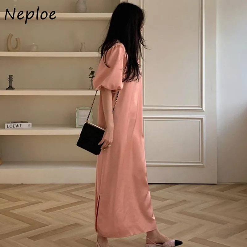 O Neck Pullover Short Sleeve Solid Dress Women High Waist Hip A Line Vestidos Summer Pink Simple Ol Work Robe 210422