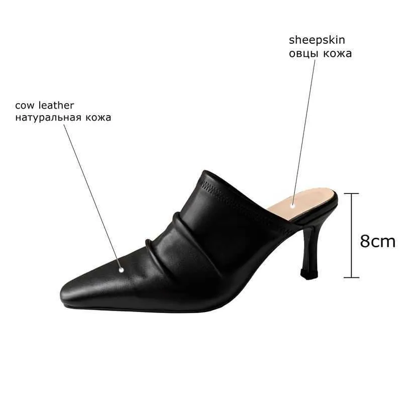 ALLBITEFO Falten Design Echtes Leder Schaffell Einlegesohle Frauen Sandalen Heels Mode Slingback Sommer Schuhe Hausschuhe Flip-Flops 210611