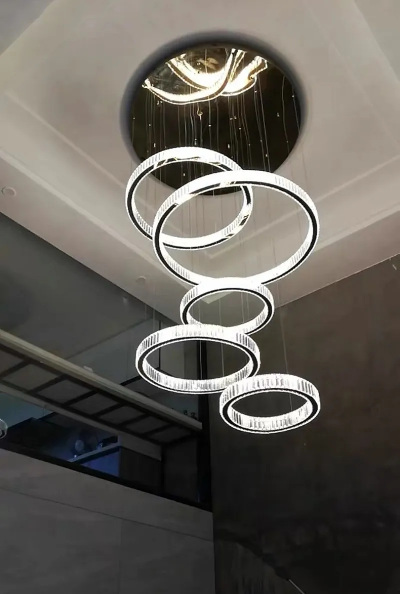 Современная люстра для гостиной, дуплексное здание, загородная вилла, пустые лампы-лофт, простая и креативная лестница, длинная хрустальная люстра253e