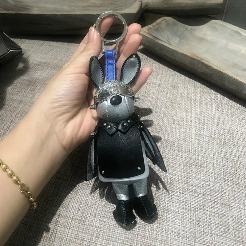 Luxury Korea Punk Keychain For Women's Charm Bag Pendant Leather Rabbit Sunglasses With Real Mink Pompom Car Ornaments Chains259R