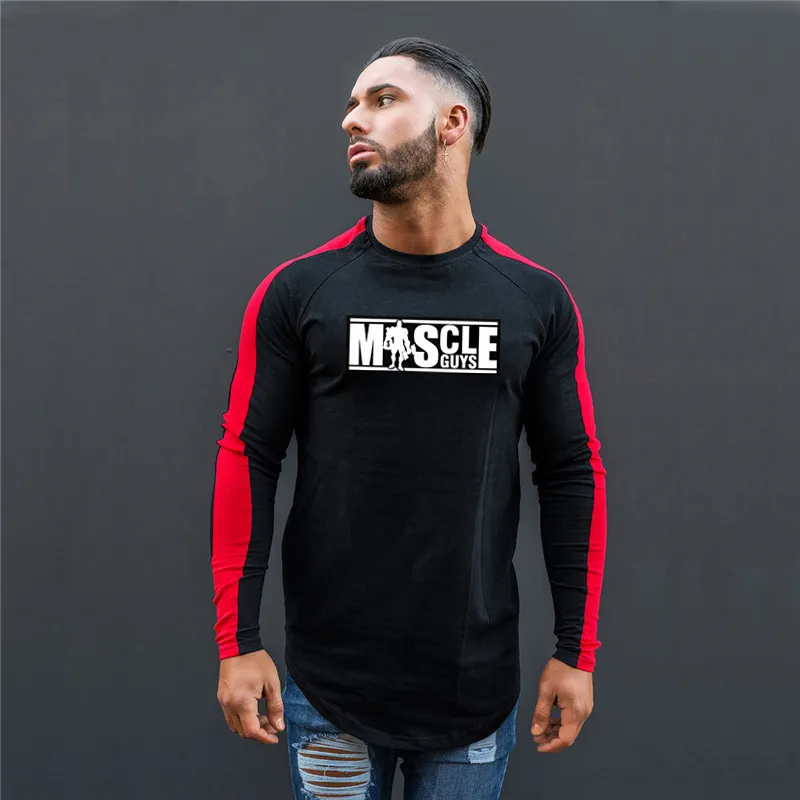 Muscleguys Hommes T-shirts Mode À Manches Longues T-shirt Hommes Marque Stretch Coton O-cou Tshirt Printemps Vêtements Casual T-shirt 210421