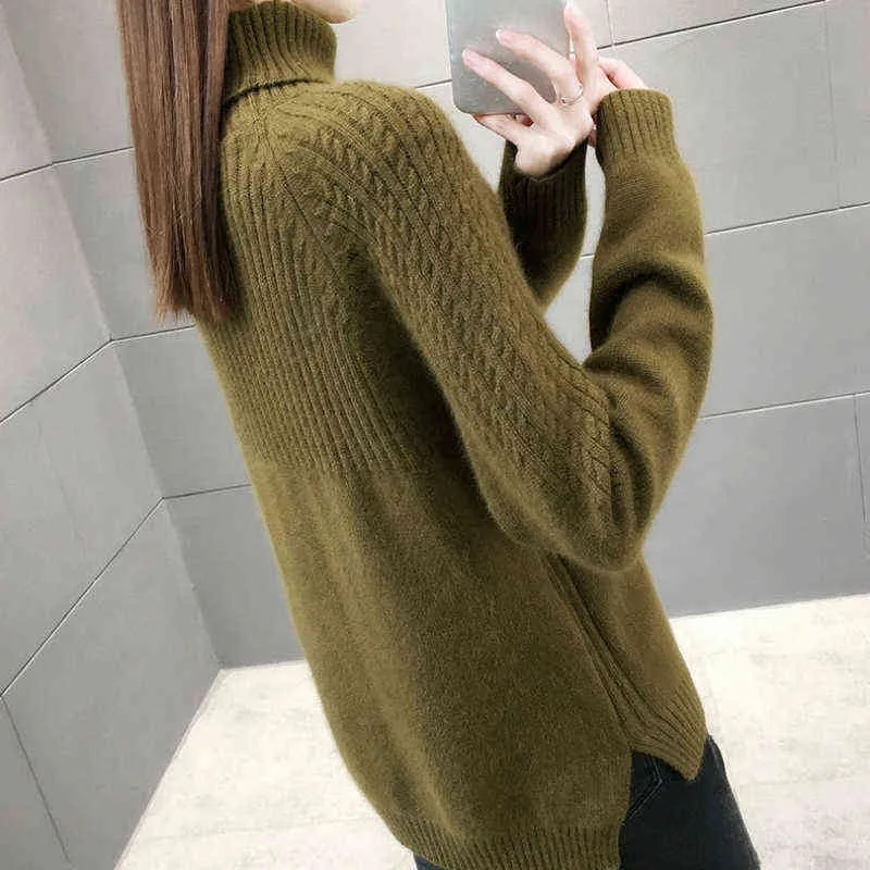 Women Turtleneck Sweaters Large Size 3XL Plus Velvet Thicker Long Sleeve Winter Warm Underwear Loose All-match Elegant Y1110