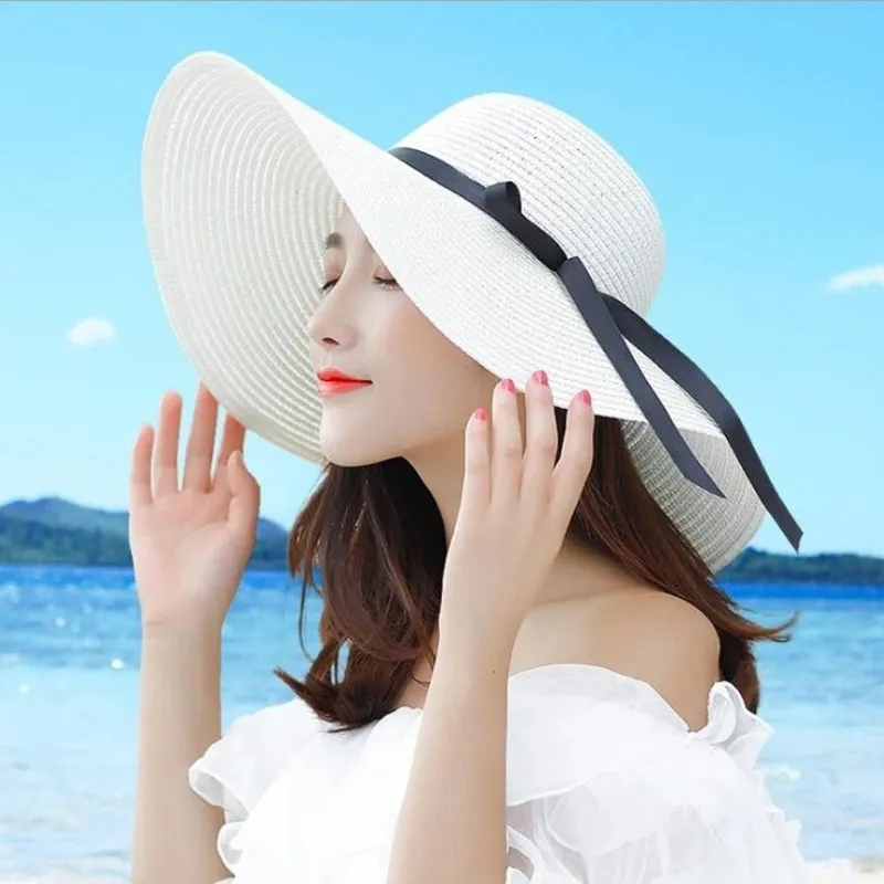 Летняя соломенная шляпа с вышивкой, женская соломенная шляпа с широкими полями, солнцезащитная пляжная шляпа 2021, регулируемая гибкая складная шляпа от солнца для женщин Ladies285x