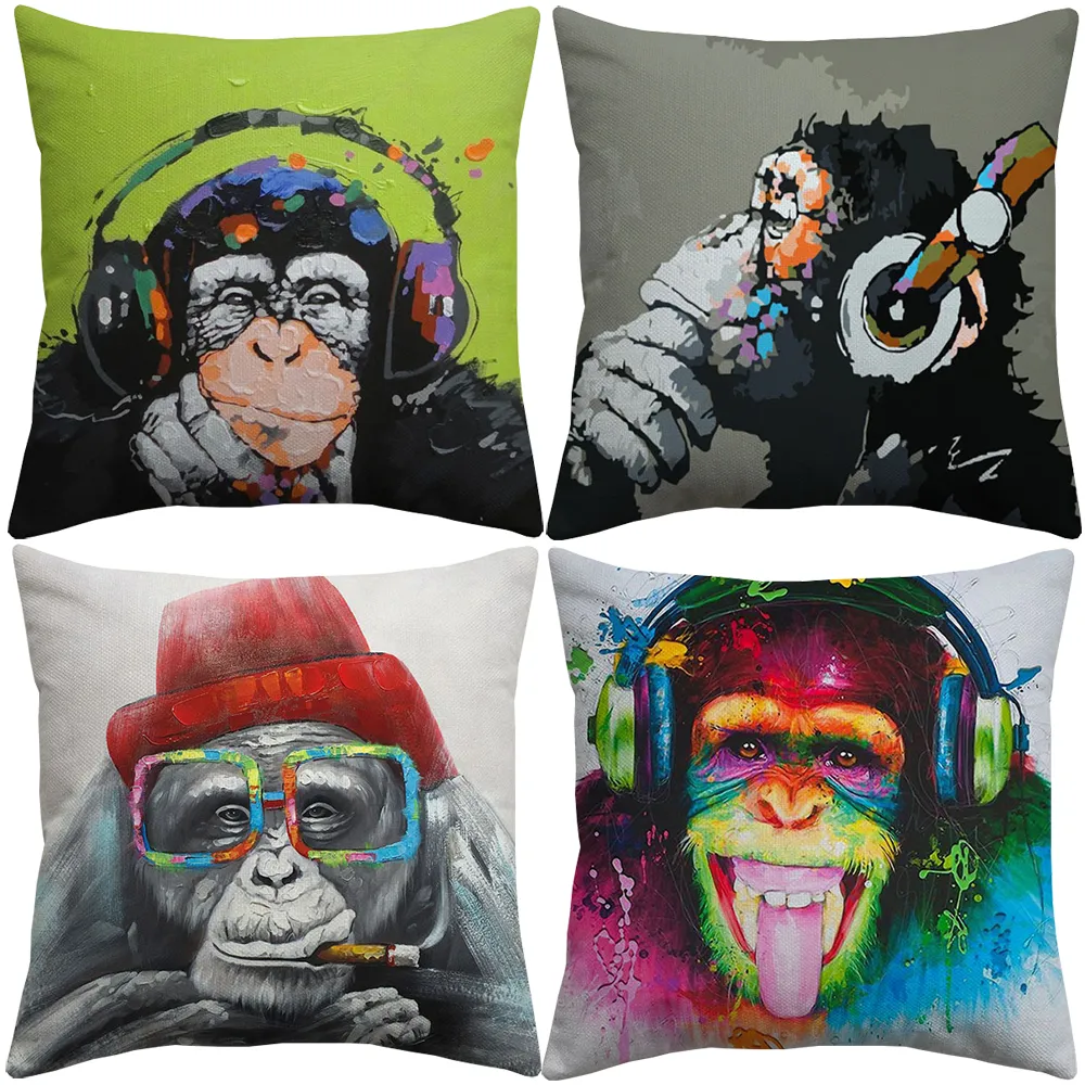 Hipster Chic Gorilla Monkey Cushion Covers Thinking Gorilla Painting Art Cushion Cover Slaapkamer Decoratief linnen kussens kussen 7836024
