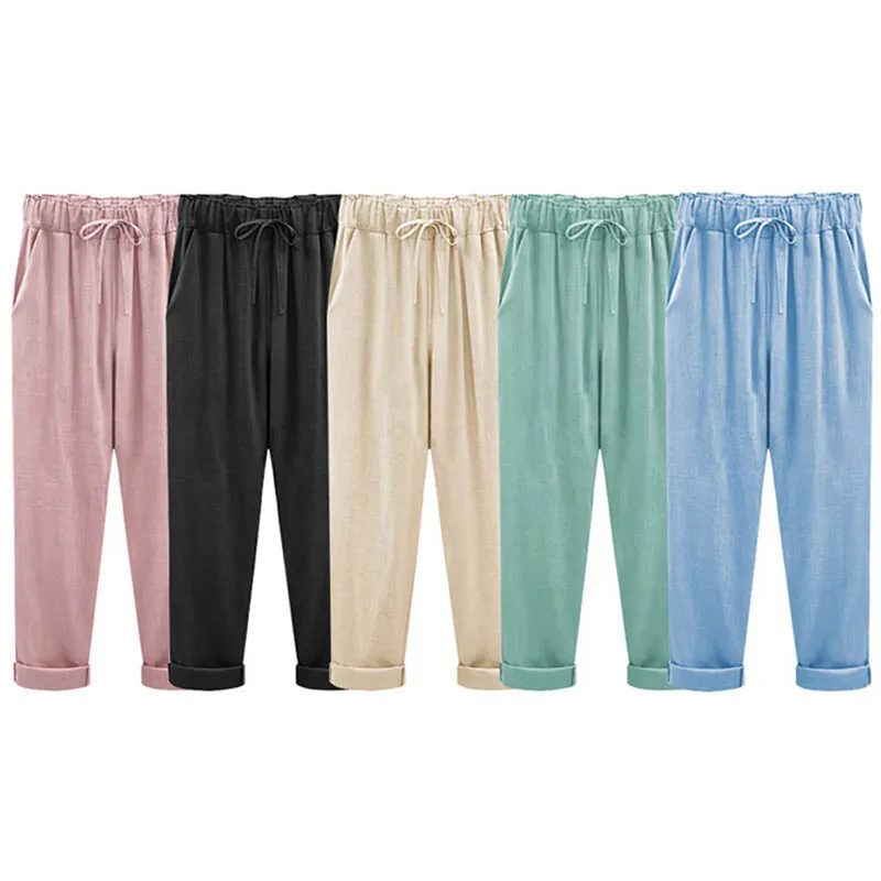 Kayotuas Women Harem Pants Solid Slight Slim Spring Autumn antument Citton Linen Fashion بالإضافة إلى سراويل الحجم 2105225303848