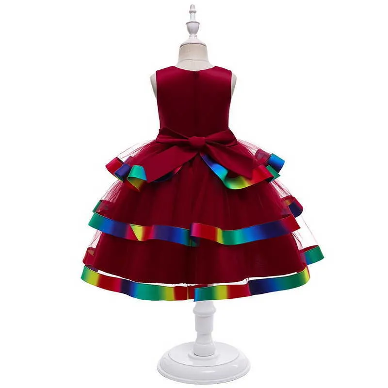 Verão adolescente meninas vestidos sem mangas vestido de arco-íris formal para festa piano de casamento realizar roupas de crianças E5220 210610