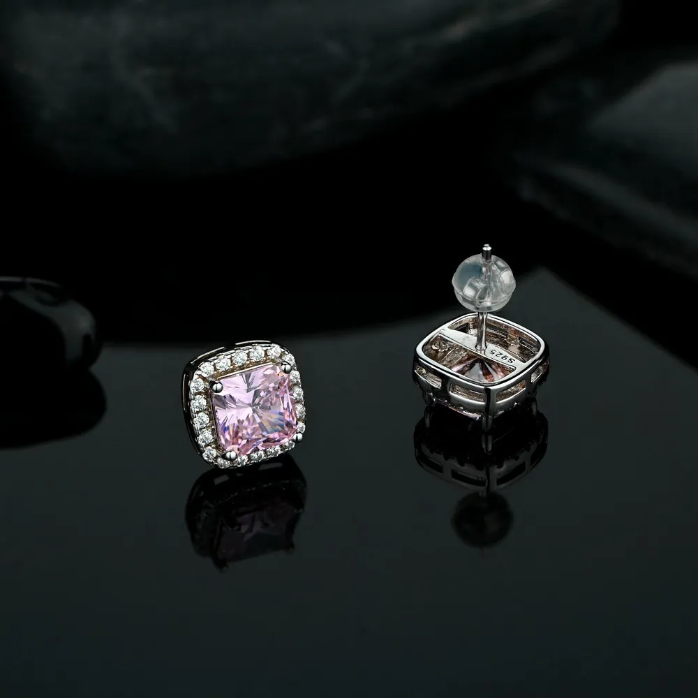 100% argento sterling 925 rosa zaffiro citrino creato moissanite gemma orecchini a bottone orecchini gioielleria intera