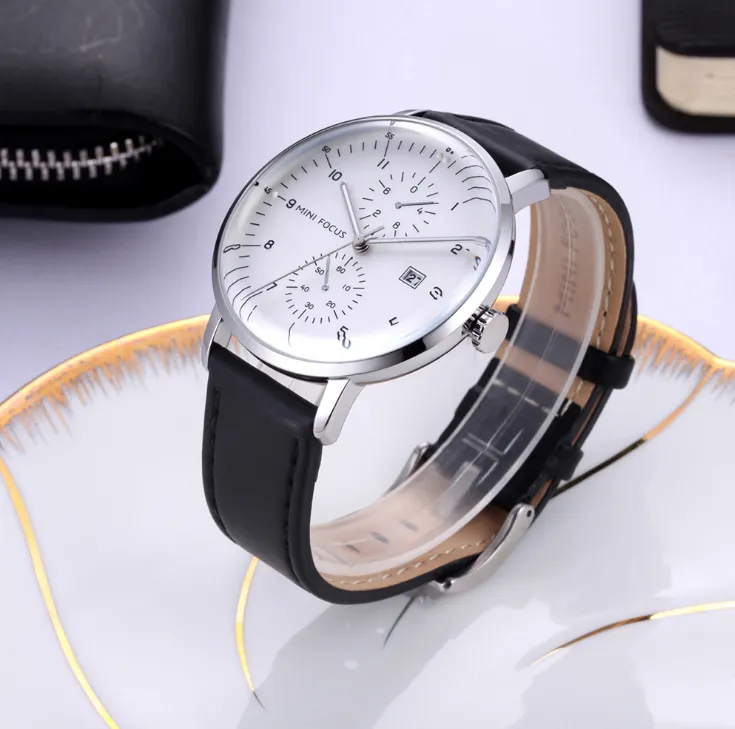 Temperamento negócios luminoso quartzo relógios masculinos não funcionando subdials relógio de vidro cristal simples dial data relógios de pulso 0052g335q